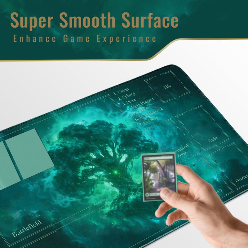FROGIGO Stellar Forest Playmat for MTG â€“ 24"x14" Galaxy Green Tree Game Mat with Play Zones & Prismatic Playmat Tube, Non-Slip Rubber Table Mat for Magic The Gathering - Image 4
