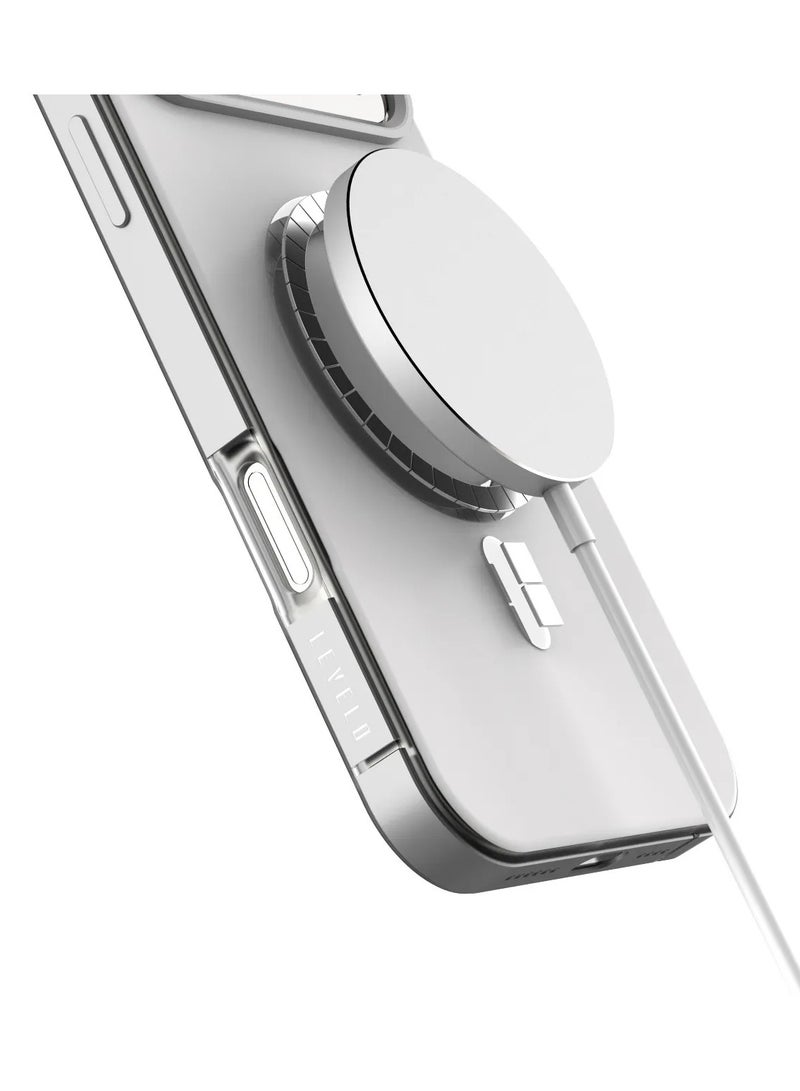 LEVELO iPhone 17 Pro Max MagSafe Case Opulis with Liquid Silicone Comfort & Shock-Resistant Bumper / Anti-Fingerprint & Non-Slip Design / Aluminum Alloy Frame for Camera & Edges / Frosted Clear Design - Silver Stone - Image 2