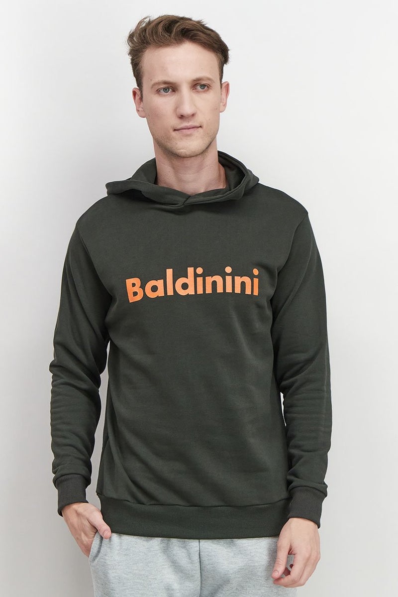 Baldinini سويت شيرت رجالي بغطاء رأس وشعار العلامة التجارية بأكمام طويلة، أخضر وبرتقالي - Image 1
