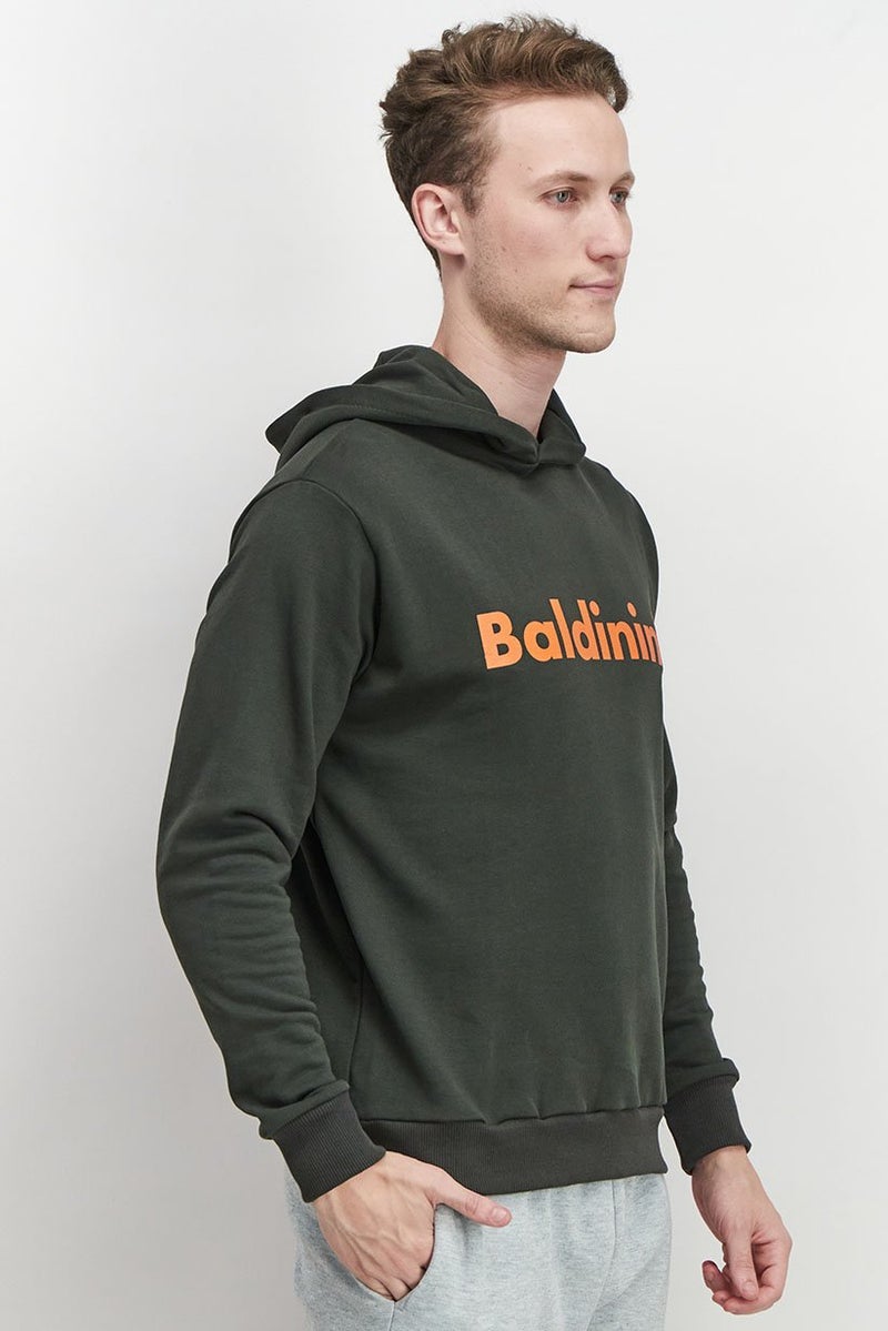 Baldinini سويت شيرت رجالي بغطاء رأس وشعار العلامة التجارية بأكمام طويلة، أخضر وبرتقالي - Image 3