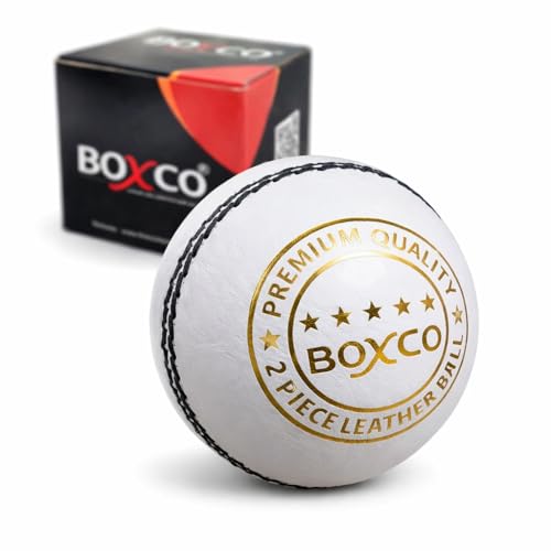 BOXCO White Leather Cricket Ball | Premium 2 Piece Hand and Machine Stitched Ball for T20, One Day & Club Games - Image 1