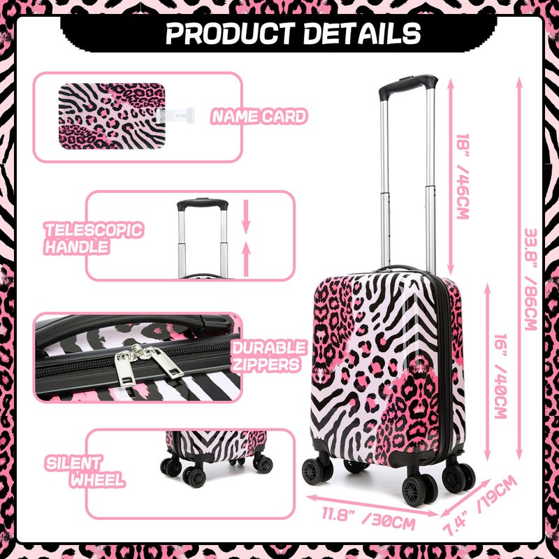 Inprof Kids Luggage with Spinner Wheels Carry on Suitcases for Girls 2 Piece Luggage Sets 16" Toddler Suitcase for Kids Rolling Suitcase Airline Approved (Pink Leopard) - Image 2