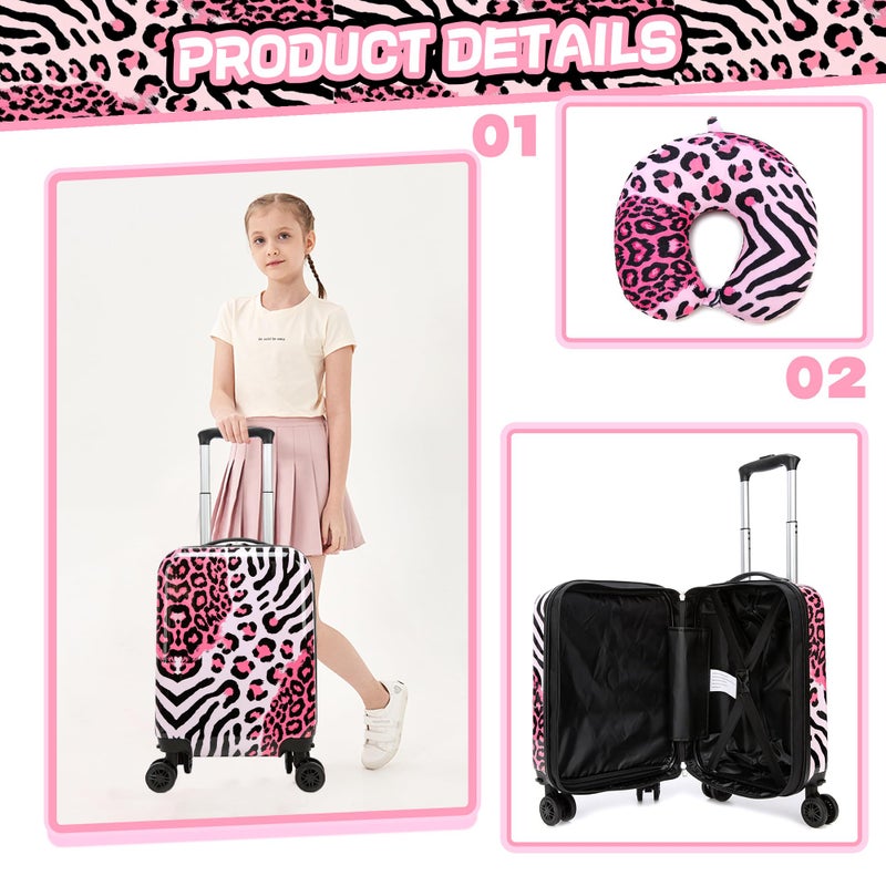 Inprof Kids Luggage with Spinner Wheels Carry on Suitcases for Girls 2 Piece Luggage Sets 16" Toddler Suitcase for Kids Rolling Suitcase Airline Approved (Pink Leopard) - Image 3