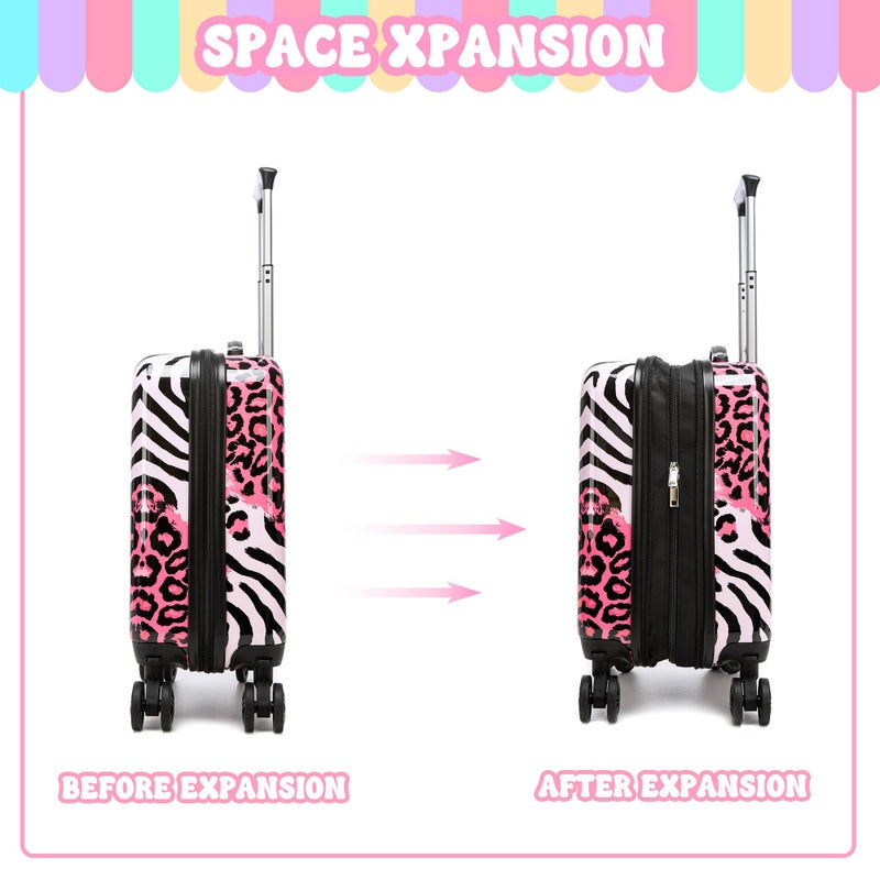 Inprof Kids Luggage with Spinner Wheels Carry on Suitcases for Girls 2 Piece Luggage Sets 16" Toddler Suitcase for Kids Rolling Suitcase Airline Approved (Pink Leopard) - Image 4