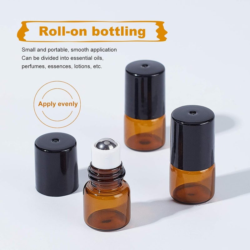 BENECREAT 30 Pack 0.5ml Amber Glass Bottle with Black Cap Mini Essential Oil Roll on Bottle with 4 Hoppers, 1 Piece Opener, 10 Drops and 1 Label Sheet - Image 5
