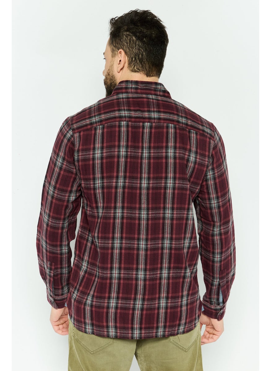 TRUE GRIT - Men Regular Fit Plaid Long Sleeves Casual Shirt, Maroon Combo - Image 1