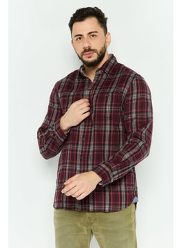 Men Regular Fit Plaid Long Sleeves Casual Shirt, Maroon Combo