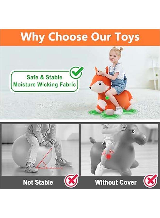 Generic Bouncy Pals Fox Hopping Horse, Plush Inflatable Animal Hopper, Indoor n Outdoor Ride on Jumping Bounce Toys, Birthday Gift for 18 Months 2 3 4 5 Year Old Kids Toddlers Boys Girls - Image 3