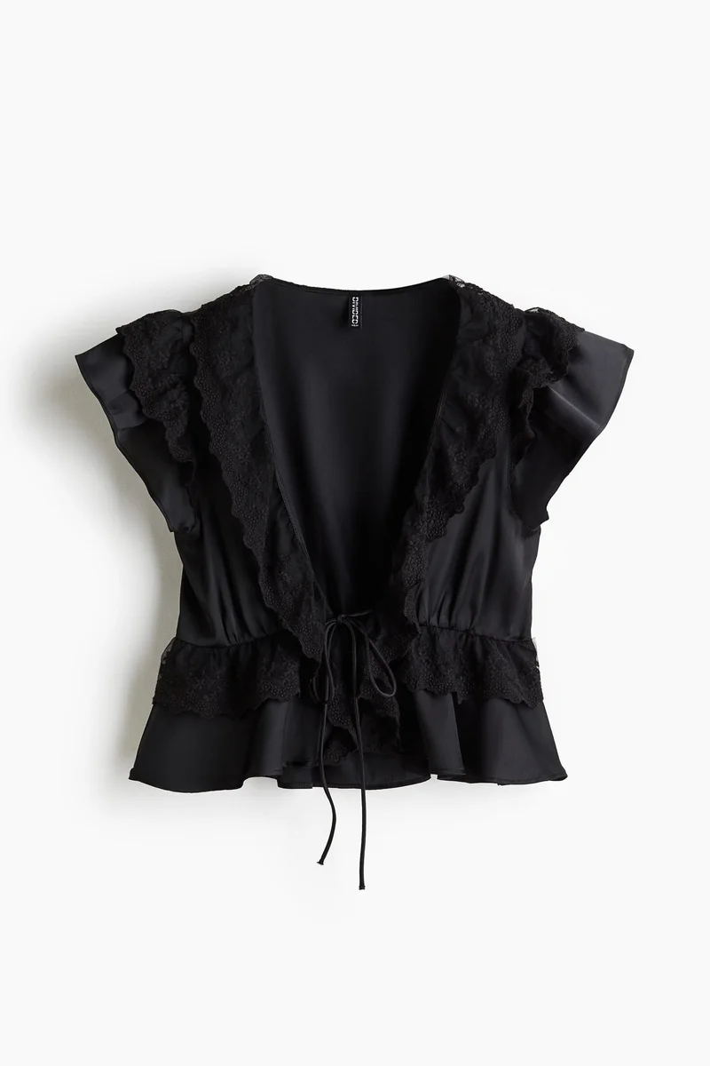 اتش اند ام Flounce-trimmed satin blouse