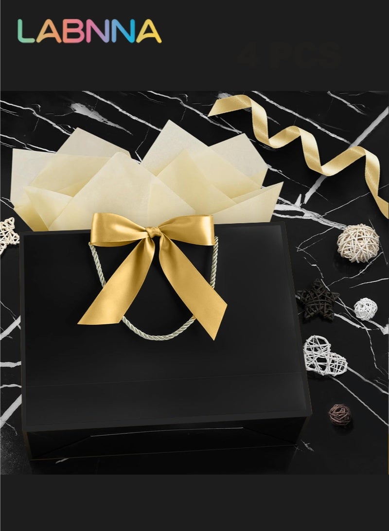 LABNNA 4 Pack Gift Bags Medium with Handles with Ribbon Card and Tissue Paper,Size 32*25*11cm Paper Bags,Luxury Shoping Bags Bulk for Festival,Birthday, Wedding,Favor,Party,Candy,Shopping,Flower,Book Retail Merchandise,Black Colors. - Image 4
