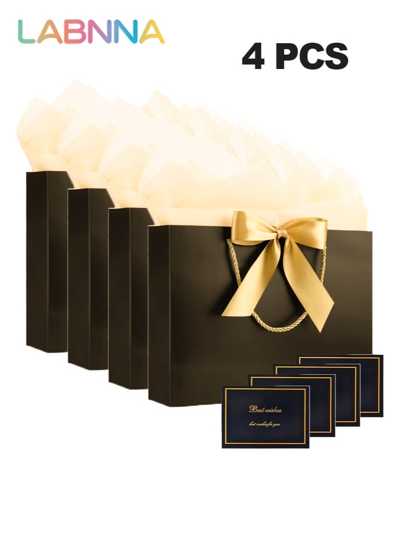 LABNNA 4 Pack Gift Bags Medium with Handles with Ribbon Card and Tissue Paper,Size 32*25*11cm Paper Bags,Luxury Shoping Bags Bulk for Festival,Birthday, Wedding,Favor,Party,Candy,Shopping,Flower,Book Retail Merchandise,Black Colors. - Image 2