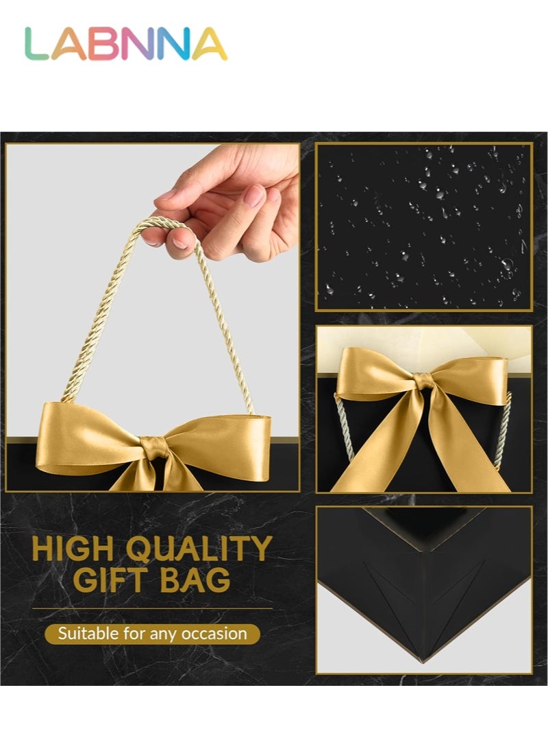 LABNNA 4 Pack Gift Bags Medium with Handles with Ribbon Card and Tissue Paper,Size 32*25*11cm Paper Bags,Luxury Shoping Bags Bulk for Festival,Birthday, Wedding,Favor,Party,Candy,Shopping,Flower,Book Retail Merchandise,Black Colors. - Image 5