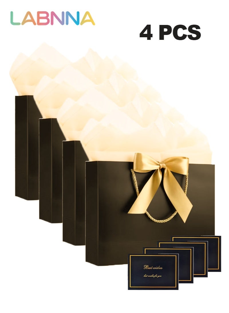 LABNNA 4 Pack Gift Bags Medium with Handles with Ribbon Card and Tissue Paper,Size 32*25*11cm Paper Bags,Luxury Shoping Bags Bulk for Festival,Birthday, Wedding,Favor,Party,Candy,Shopping,Flower,Book Retail Merchandise,Black Colors. - Image 1
