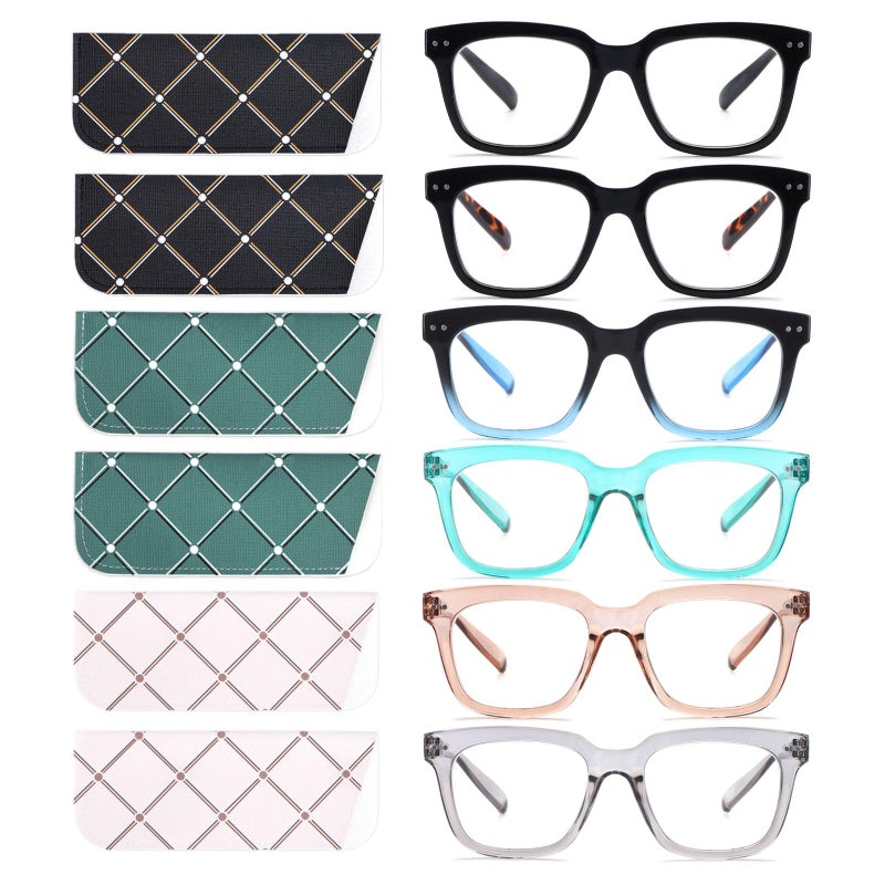 Chofilord 6 Pack Fashion Reading Glasses For Women Men Blue Light Blocking Oversized Square Readers With Spring Hinge (6 Pack Colorful B  1.00) - Image 1