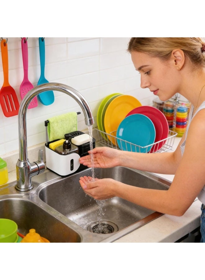 Happy Home 3-in-1 Soap Dispenser Set – Magic Pump Dish Soap Dispenser with Separate Hand Wash Pump, Sponge & Towel Storage, Dual 400ml Transparent Tanks, Kitchen Organization Tool, Includes Bonus Dish Sponge, Saves Soap & Easy to Use - Image 4