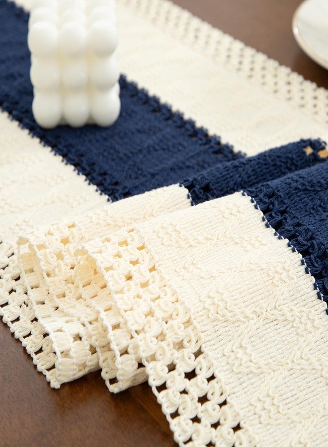 Counfeisly Boho Blue Table Runner 36 Inches Long with Tassels, Macrame Summer Farmhouse Woven Cotton Linen Table Runner for Small Dresser Scarf Home Decor Dining Room, 12x36 Inches - Image 4