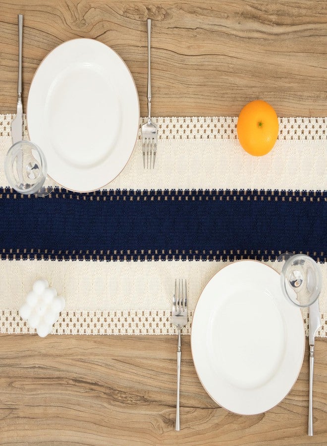 Counfeisly Boho Blue Table Runner 36 Inches Long with Tassels, Macrame Summer Farmhouse Woven Cotton Linen Table Runner for Small Dresser Scarf Home Decor Dining Room, 12x36 Inches - Image 2