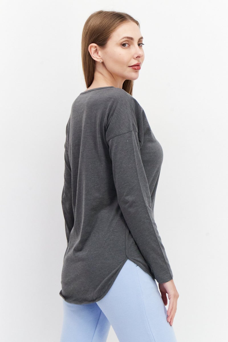 Eddie Bauer Women Round Neck Long Sleeve Plain T Shirt, Grey - Image 3