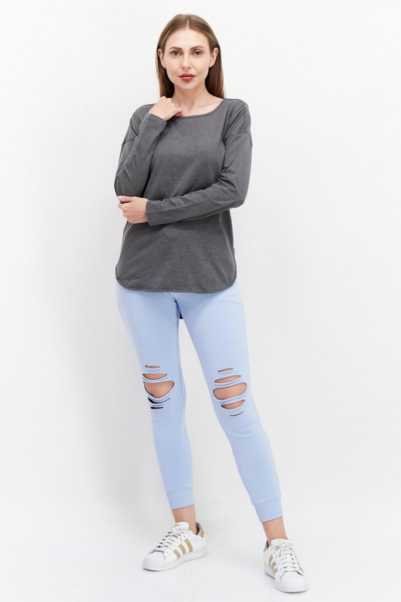 Eddie Bauer Women Round Neck Long Sleeve Plain T Shirt, Grey - Image 4