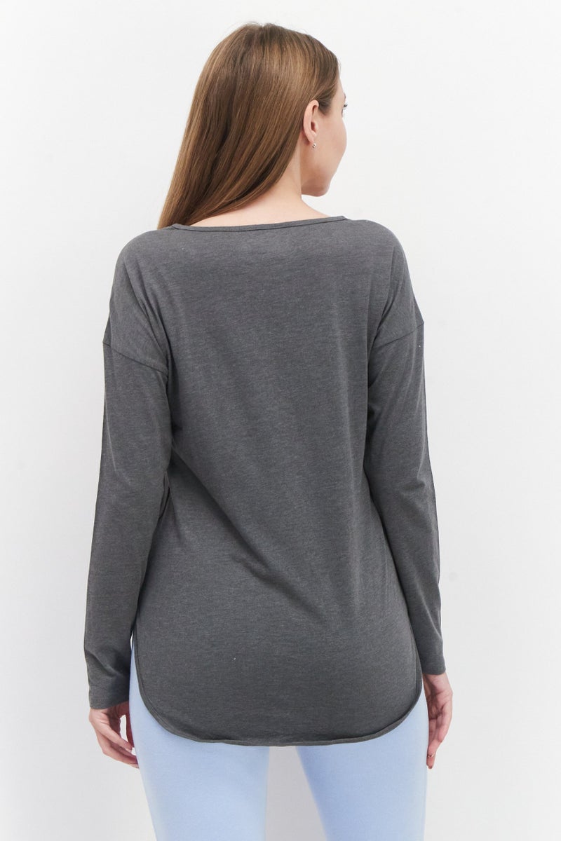 Eddie Bauer Women Round Neck Long Sleeve Plain T Shirt, Grey - Image 2