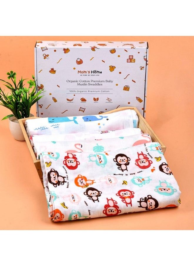 MOM'S HOME Organic Cotton Baby Muslin Swaddle ; 100X100 Cm ; 03 Year ; Pack Of 4 Breathable (Multicolor)  - Image 4