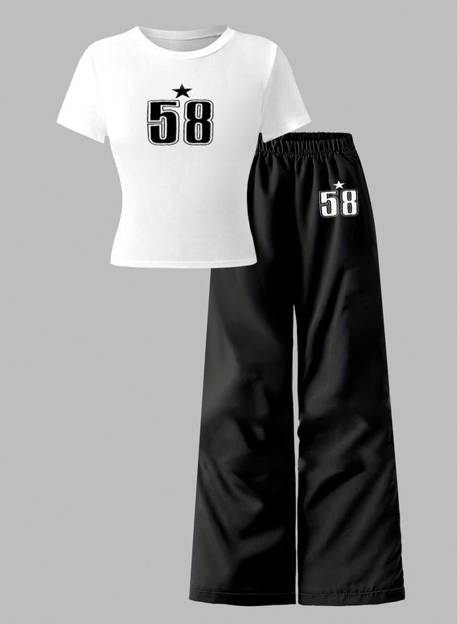 تايك تو طقم تيشيرت بطبعة أرقام مع بنطال - Image 2