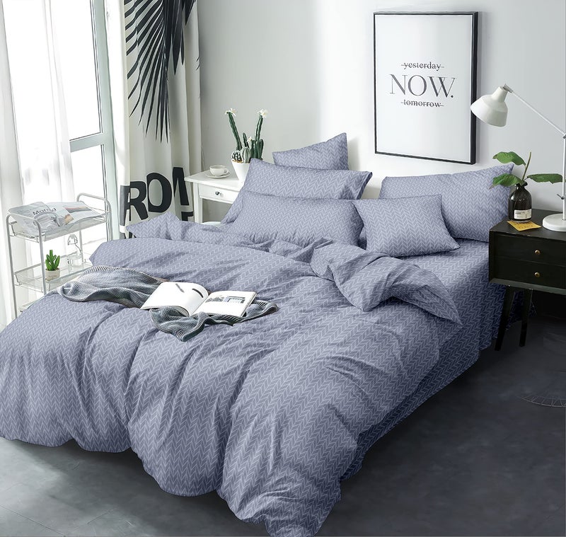 MORADO غطاء لحاف مورادو من القطن الجليدي بتصميم هندسي - مزدوج، لون رمادي مع سحاب - Image 1