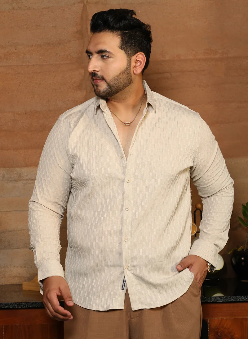 انستافاب بلس قميص رجالي مقاس كبير بيج مريح للارتداء اليومي