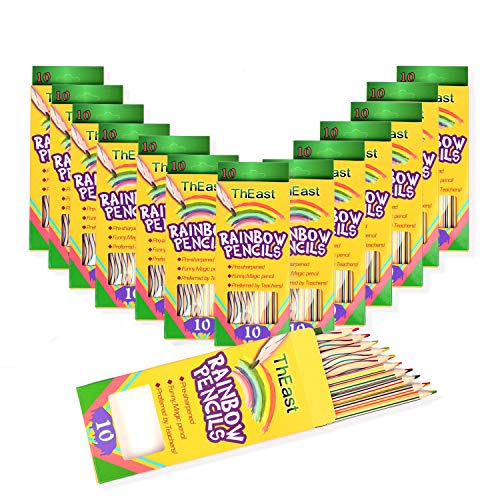 ThEast Rainbow Pencils, Pack of 14(140 Pieces), 4 Color in 1 Multicolored Pencil for Kids, Assorted Colors for Drawing, Coloring, Sketching, Art Supplies, Pre-sharpened - Image 1