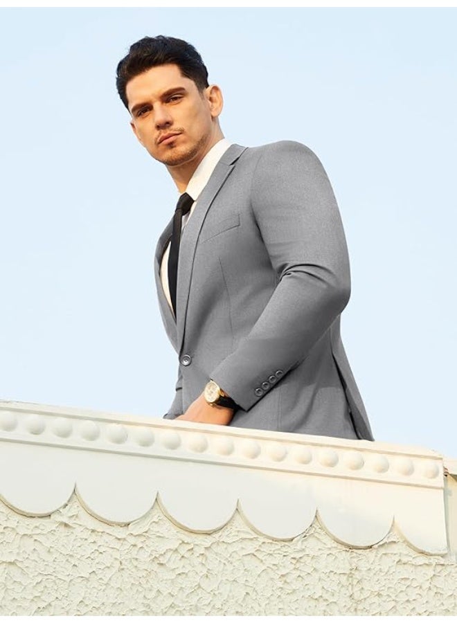 WULFUL Men’s Slim Fit Suit One Button 3-Piece Blazer Dress Business Wedding Party Jacket Vest & Pant Dark Grey - Image 4