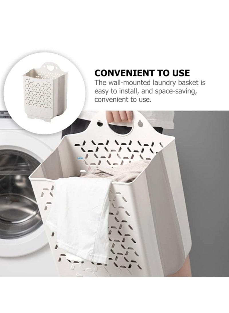 Excefore Collapsible Laundry Basket  Plastic Foldable Pop Up Laundry Hamper with Carry Handle Space  Laundry Hamper Waterproof Dirty Clothes Organizer Wastebasket  White  - Image 4