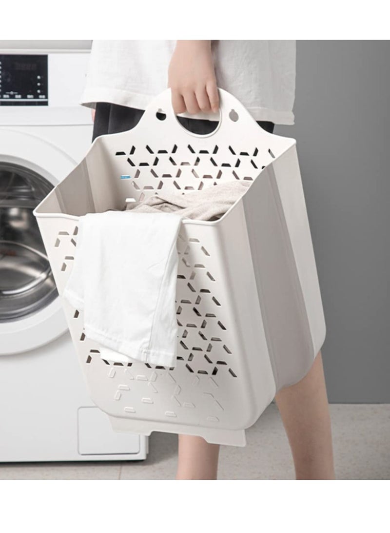 Excefore Collapsible Laundry Basket  Plastic Foldable Pop Up Laundry Hamper with Carry Handle Space  Laundry Hamper Waterproof Dirty Clothes Organizer Wastebasket  White  - Image 5