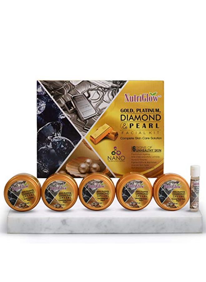 NUTRIGLOW Platinum Diamond Gold And Pearl Facial Kit 6-Pieces Skin Care Set With Deep Cleanser, Scrub, Nourishing Gel, Whitening Cream, Mask Pack And Serum| Brightening Kit For Women (250 Gm+10Ml) - Image 1