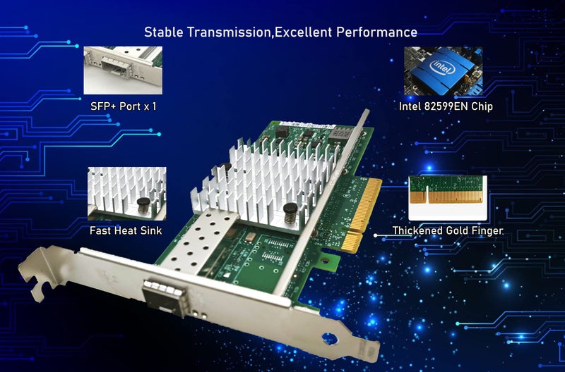 Lemspum 10Gb Network Card Single SFP+ Port PCIE x8 Ethernet Converged Server Adapter NIC Compatible Intel X520-DA1 82599EN Chip Support Windows 7/8/10/11/Visa,Server/Linux/VMware - Image 4