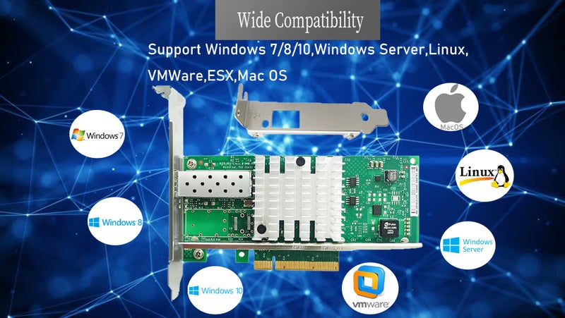 Lemspum 10Gb Network Card Single SFP+ Port PCIE x8 Ethernet Converged Server Adapter NIC Compatible Intel X520-DA1 82599EN Chip Support Windows 7/8/10/11/Visa,Server/Linux/VMware - Image 5