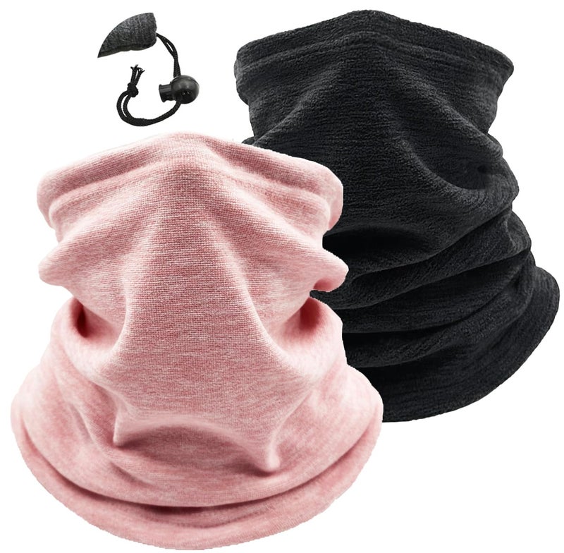 Beurlike 2 Pack Winter Neck Warmer Gaiter Ski Fleece Warm Windproof Face Scarf Cover Mask for Snowboard (2pcs Black+Pink) - Image 1