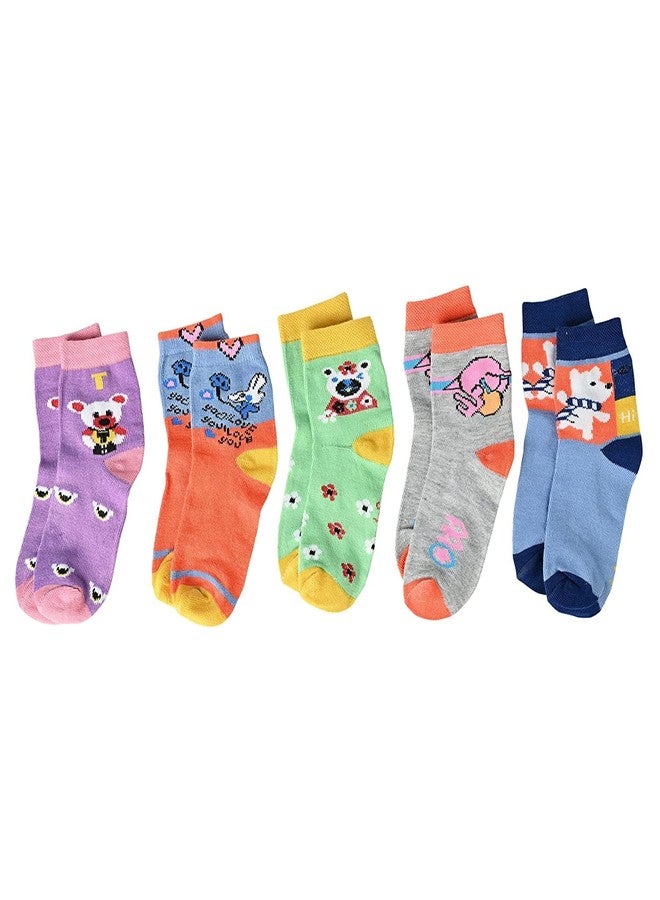 Hivata Printed Socks For Kids, little Baby Boy's & Baby Girl's Cotton Multicolor Ankle Length Socks in Assorted Color & Random Design (6 Years - 9 Years) in (Pack of 5) - Image 1