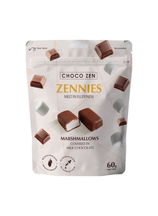Choco Zen Zennies Melt in Fluffiness Milk Chocolate Marshmallows (60g) |Soft & Fluffy Marshmallows Covered in Premium Belgian 🇧🇪 | No Artificial Flavor or Color| Irresistible Crunchy & Creamy Snack - Image 1