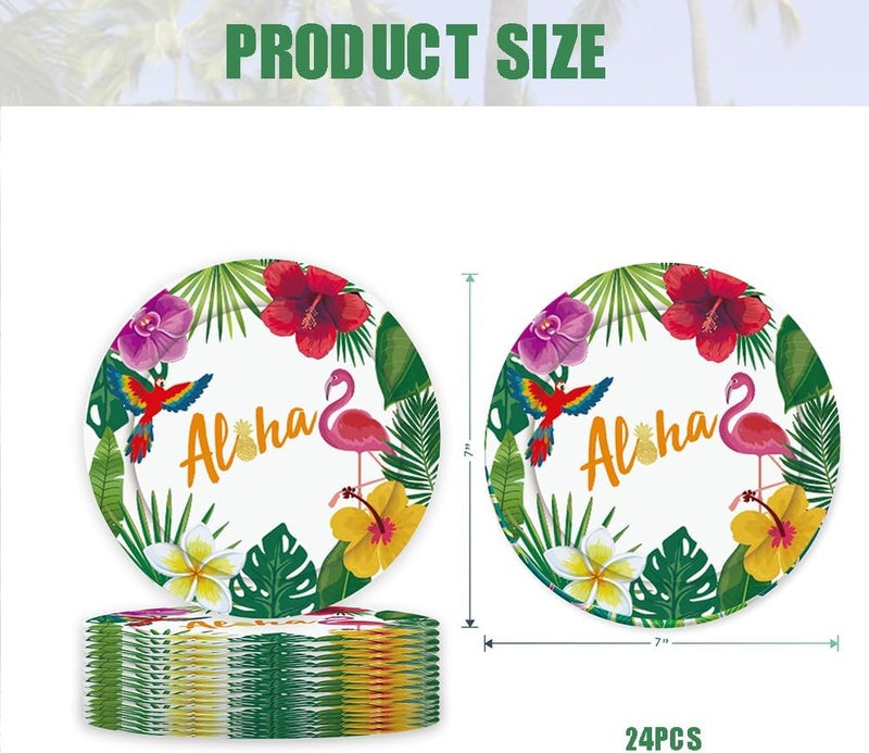 HANSAMU Hawaii Flamingo Paper Plates 7 Disposable Dinner Dessert Plate Tableware Set Luau Tropical Themed Party Supplies Summer Holiday Beach Picnic Birthday Party Decorations 24 Pcs - Image 2