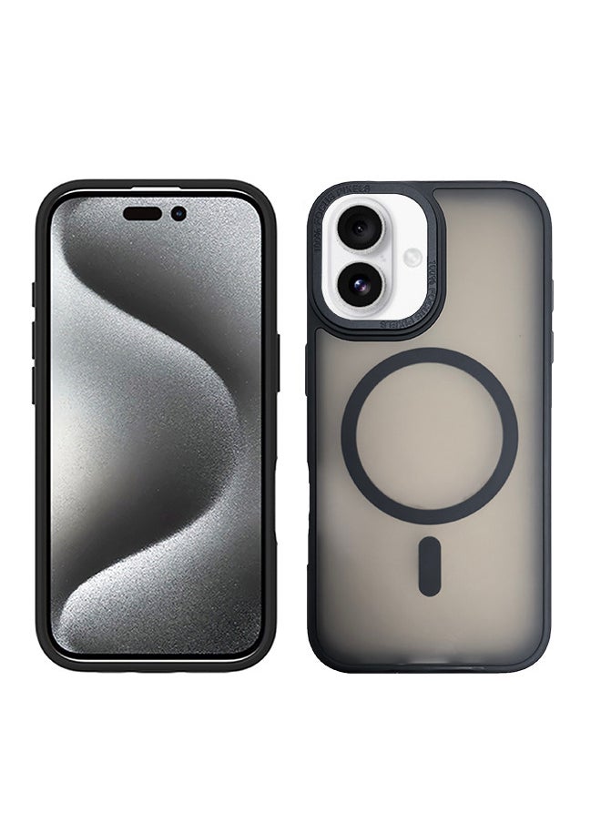 Generic Ultra Thin iPhone Translucent Matte Back Case, Case with Shockproof Protection, Anti-Yellowing,Shock Absorption,Strong Magnet,Cell Phone Case iPhone Case Clear for iPhone 16 Plus(Black) 