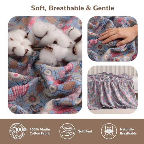 NTBAY Muslin Toddler Blanket, 4-Layer, 30x40 Soft and Breathable Receiving Blanket for Newborns and Infants, Crib Stroller Travel Use, Boho Flower - Image 4