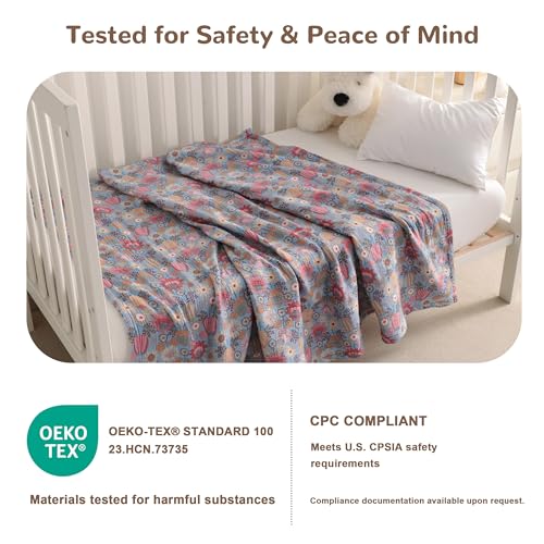 NTBAY Muslin Toddler Blanket, 4-Layer, 30x40 Soft and Breathable Receiving Blanket for Newborns and Infants, Crib Stroller Travel Use, Boho Flower - Image 5
