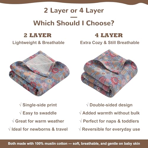 NTBAY Muslin Toddler Blanket, 4-Layer, 30x40 Soft and Breathable Receiving Blanket for Newborns and Infants, Crib Stroller Travel Use, Boho Flower - Image 2