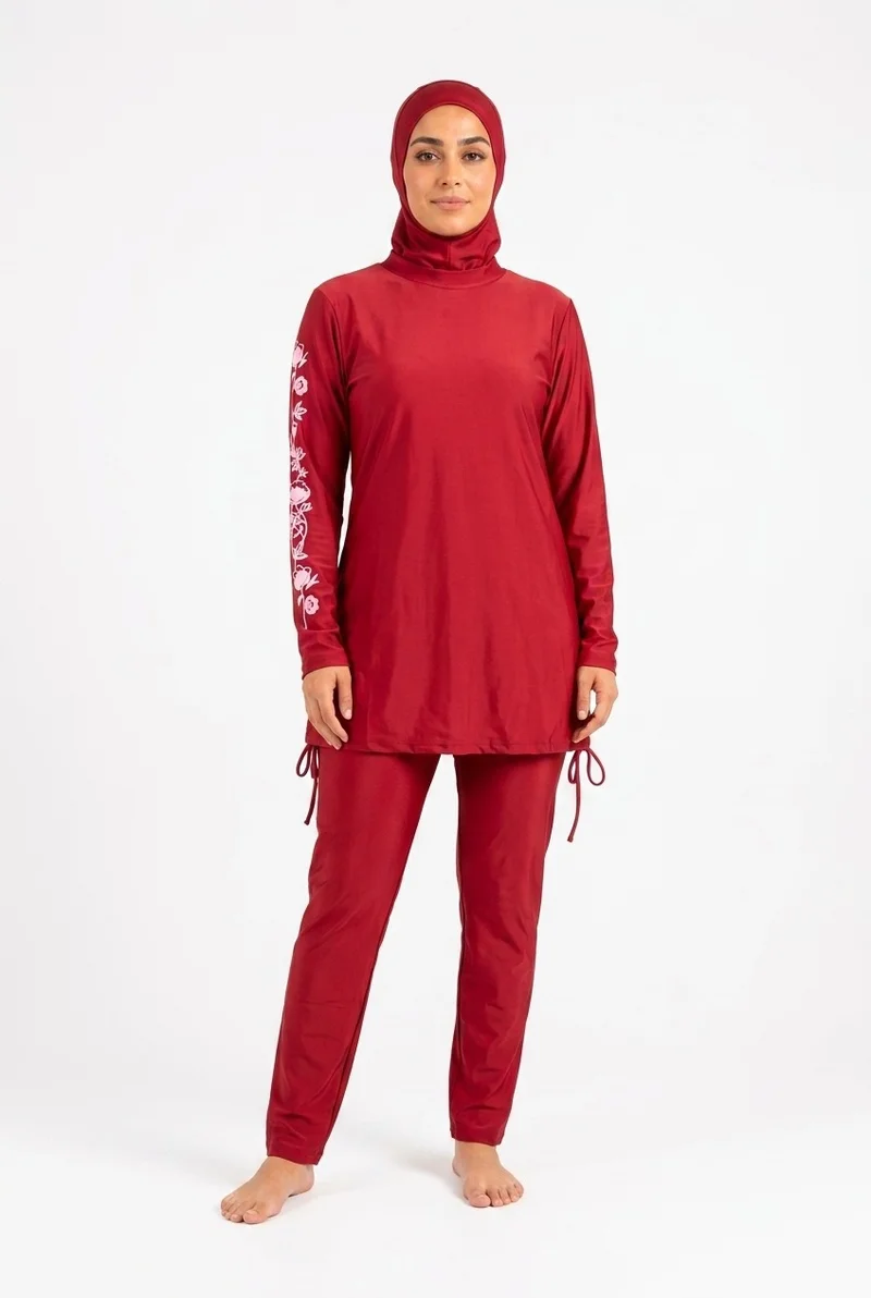 Women's Swimming Burkini Set - Top, Bottom and Hijab/cap Red