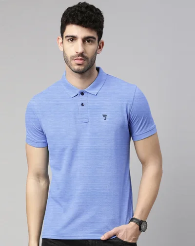 Joven Men Skyblue Solid Polo Collar Pure Cotton T-Shirt