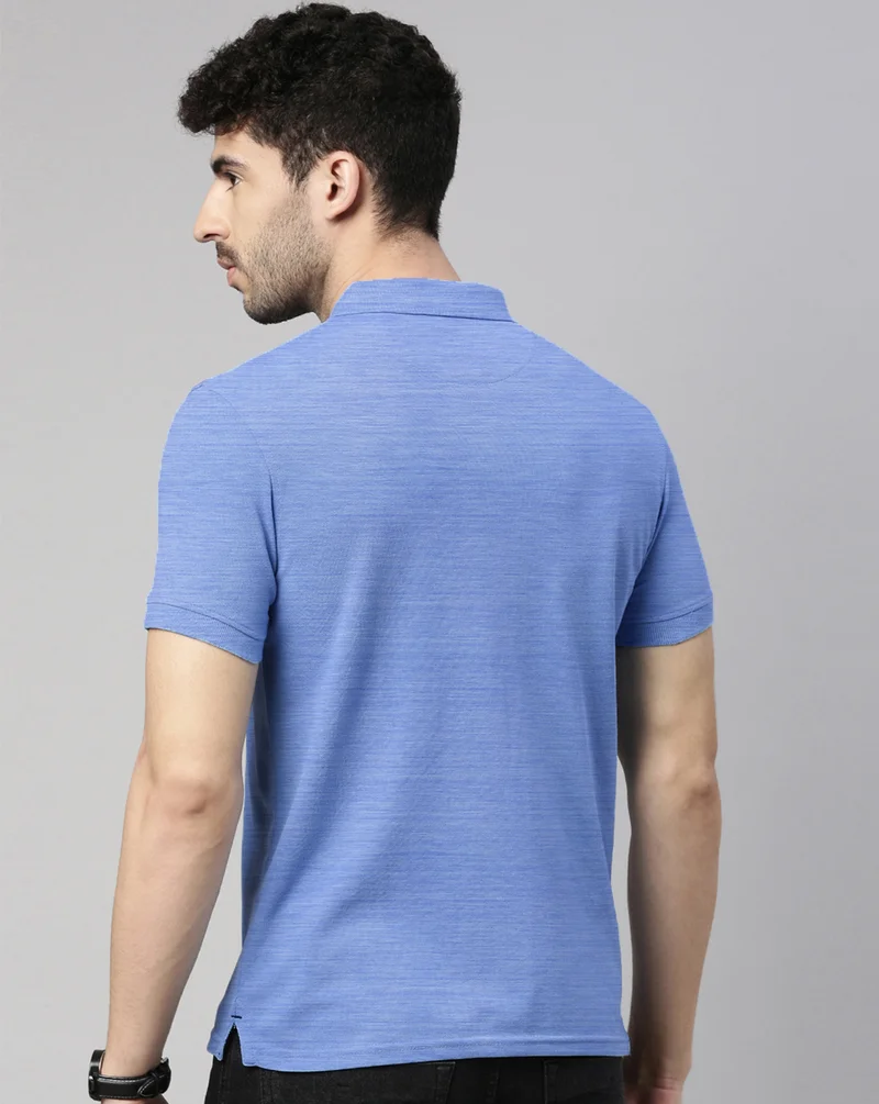 Joven Men Skyblue Solid Polo Collar Pure Cotton T-Shirt