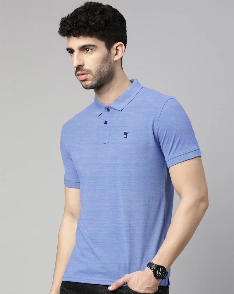 Joven Men Skyblue Solid Polo Collar Pure Cotton T-Shirt