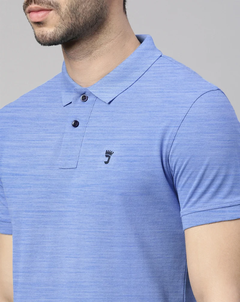 Joven Men Skyblue Solid Polo Collar Pure Cotton T-Shirt