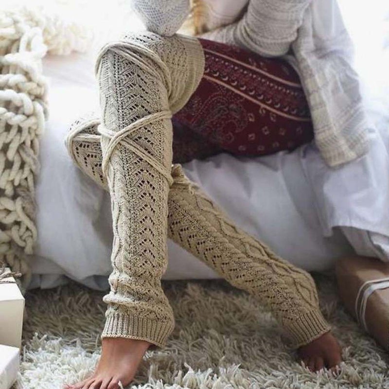 New Woolen Warm Leg Warmers Knee High Socks for Women White.  - Image 3