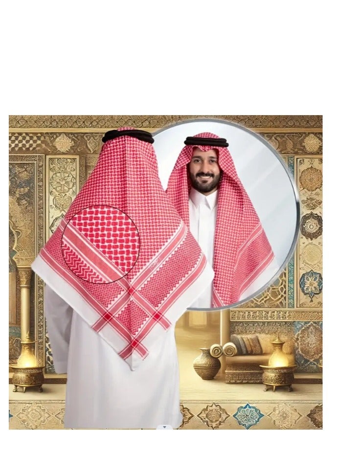Lee Yon Men Headscarf with Aqel Rope, Arab Keffiyeh Shemagh Turban,Desert Keffiyeh Casual Headwear Scarf Neck Wrap Head Cover Turban Cap, Red/White  - Image 3